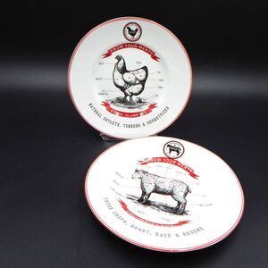 222 Fifth Know Your Meats Lamb Chicken Salad Plates 8-3/4 Inch Set of 2